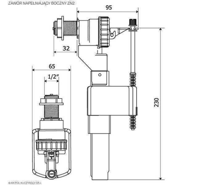 Клапан заповнення K.K.POL ZN2/105- 1/2" РР, бок. пластик