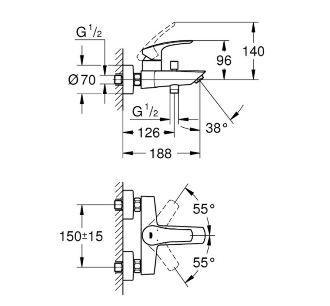 Змішувач на ванну GROHE Eurosmart New 33300003