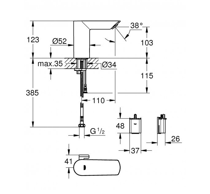 Grohe Bau Cosmopolitan E Інфрачервона електроніка для раковини зі змішувачем (36451000)