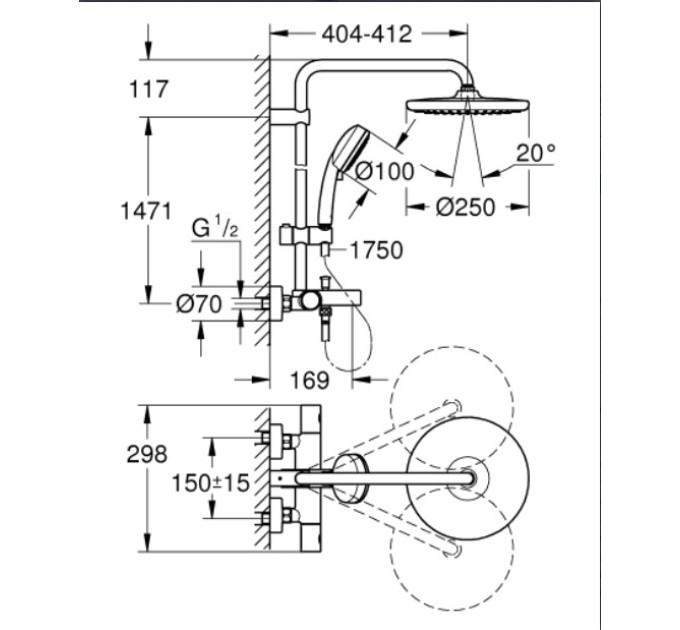 Душова система Grohe Tempesta Cosmopolitan System 250 з термостатом (26672000)