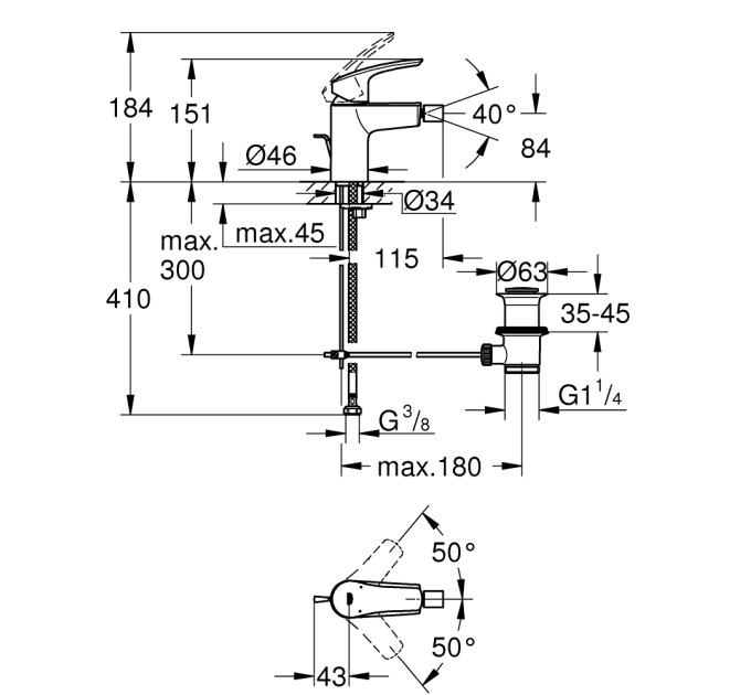 Grohe Eurosmart New Одноважільний змішувач для біде S-Size (32929003) 