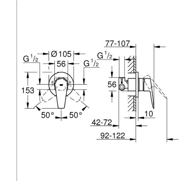 Grohe Набір BauEdge 2 в 1 для туалету (гігієнічний душ зі змішувачем прихованого монтажу) (UA28343001) 