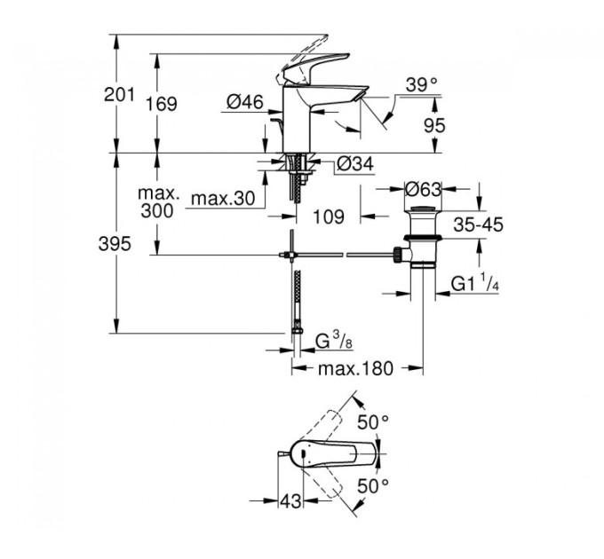 Змішувач з донним клапаном GROHE EUROSMART NEW 33265003