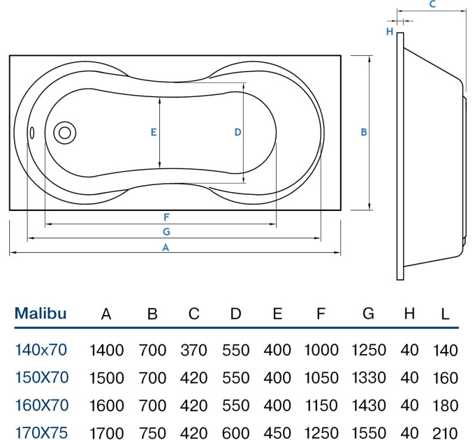 Прямокутна ванна  Koller Pool Malibu  160х70 см