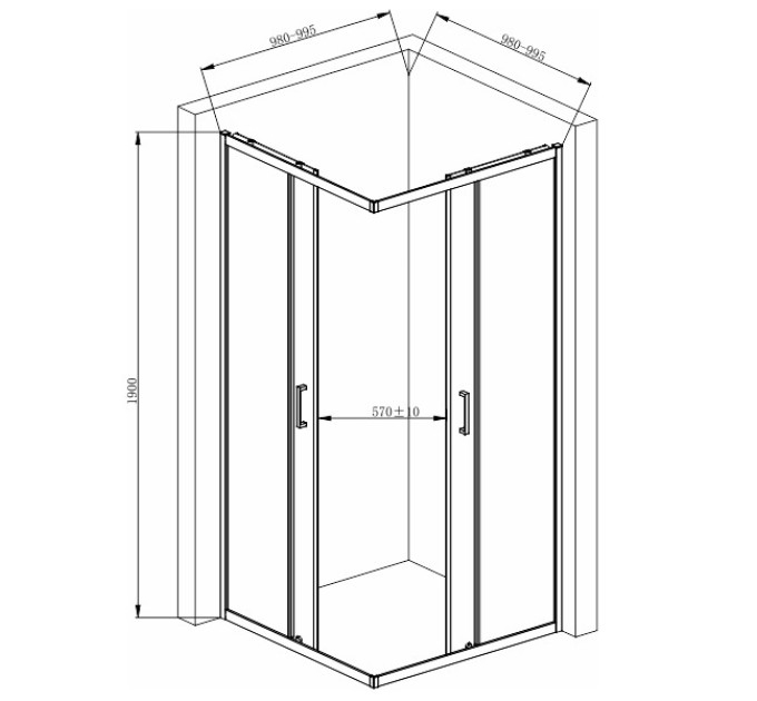 ELBE 100x100x190 см Кабіна квадратна розсувна, скло прозоре гартоване 5 мм 111-095111